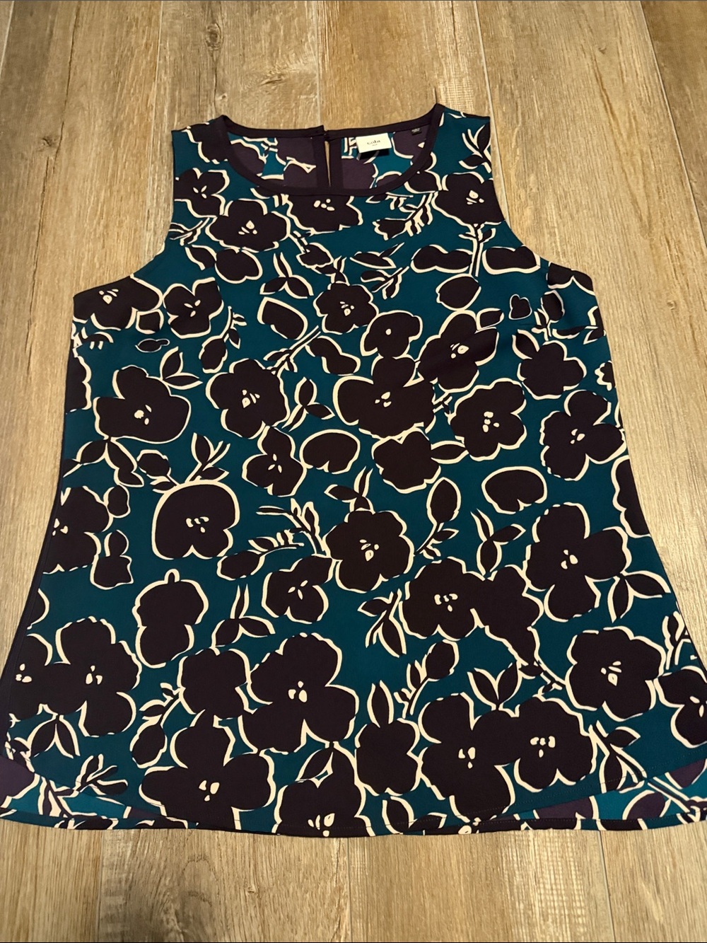 CAbi Teal and Black Floral Sleeveless Camisole